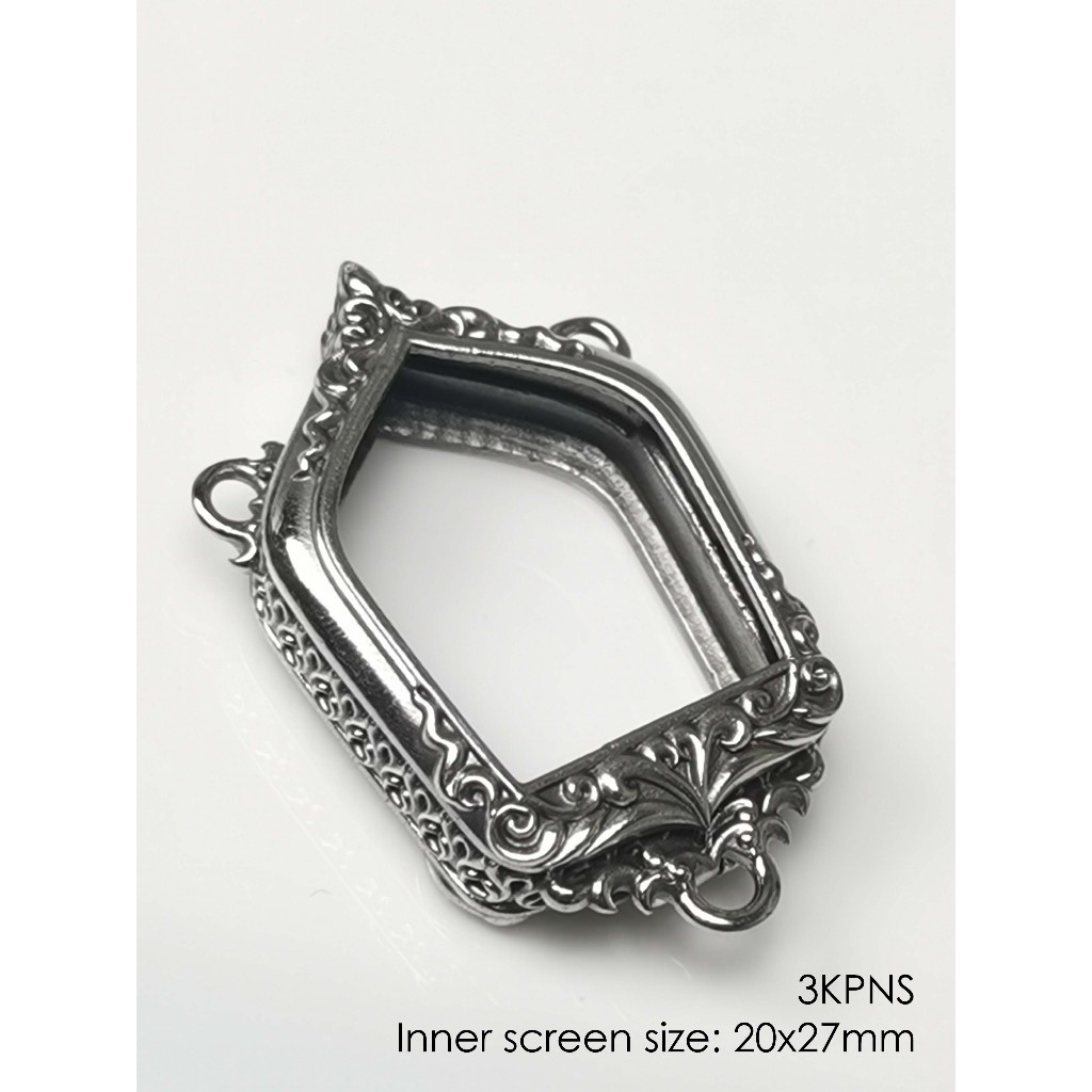 3KPNSWhitebrass Khun Paen Small amulet casing 20x27mm 3 Hooks กรอบพระ ขุนแผนพิมพ์เล็ก 3ห่วง ไวท์บราส