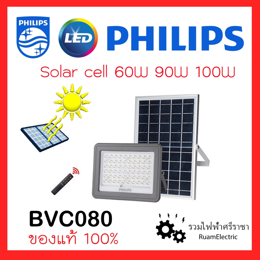 PHILIPS SOLAR CELL BVC080 โคมไฟ สปอร์ตไลท์ โซล่าเซล แสงขาว พลังงานแสงอาทิตย์ แผงโซล่า