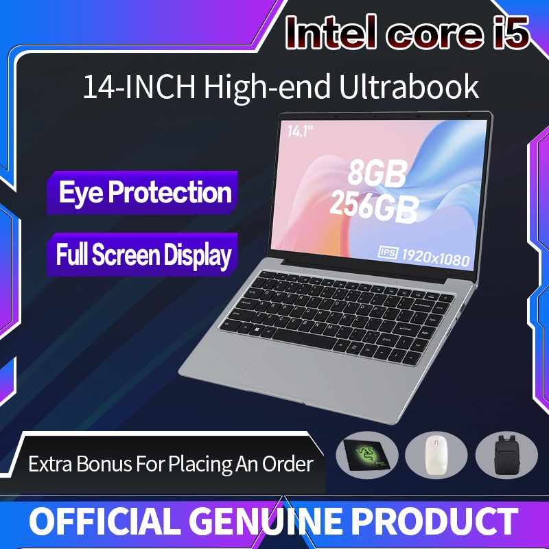 Lenovo Intel Core i5 แล็ปท็อปขนาด 14 นิ้วบางเฉียบ Windows 11 Pro แล็ปท็อปเกมมิ่งมอบเมาส์ไร้สายและแผ่นรองเมาส์