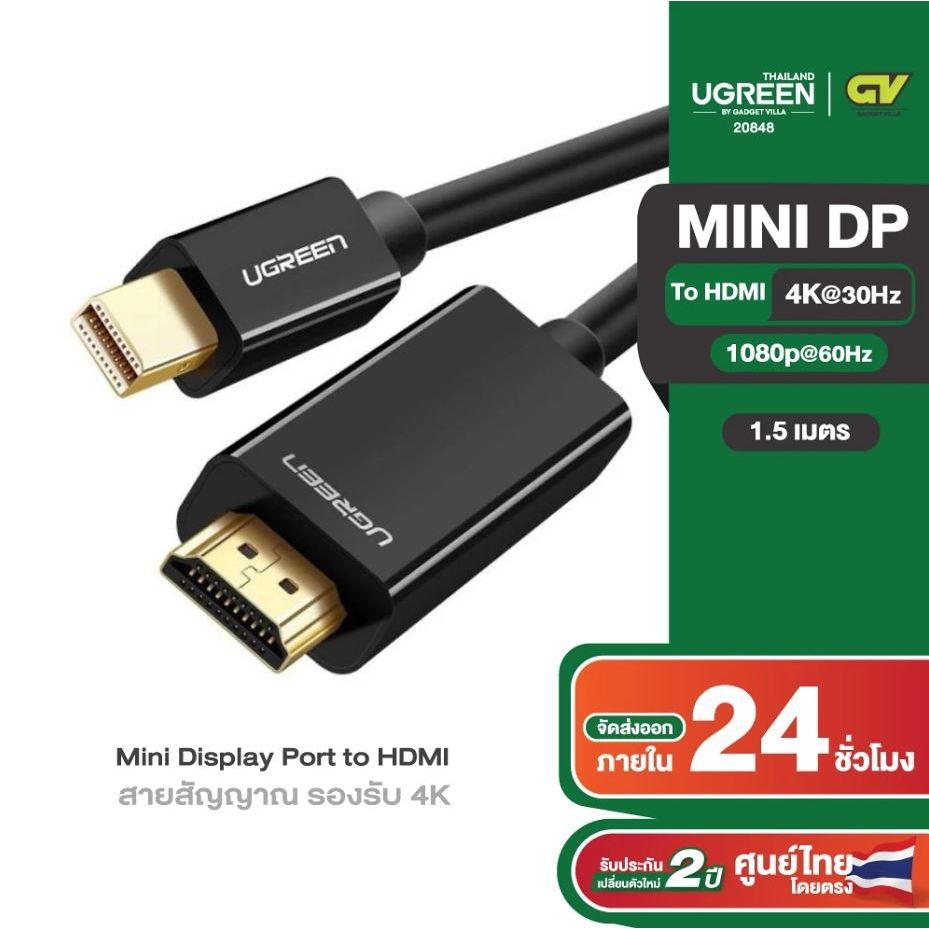 UGREEN Mini Display to HDMI CABLE 4K 1.5M รุ่น รุ่น 20848 10455 #MD101 ราคา ถูกที่สุด ดีลบีเคเค