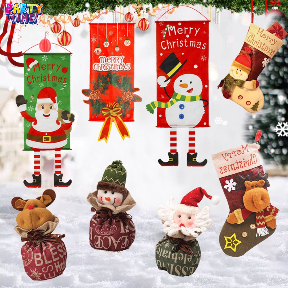 Party🎄🎄ของตกแต่งวันคริสต์มาส วันปีใหม่ ประดับต้นคริสต์มาส ถุงเท้า พวงดอกไม้ สโนว์แมน ป้ายแขวนประตู ถุงของขวัญ คริสต์มาส