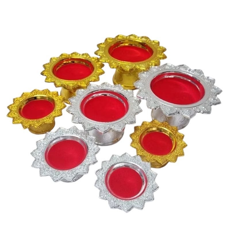 พานพลาสติกขนาดเล็ก ติดสักหลาดสีแดง พานวางพระ สิ่งศักดิ์สิทธิ์