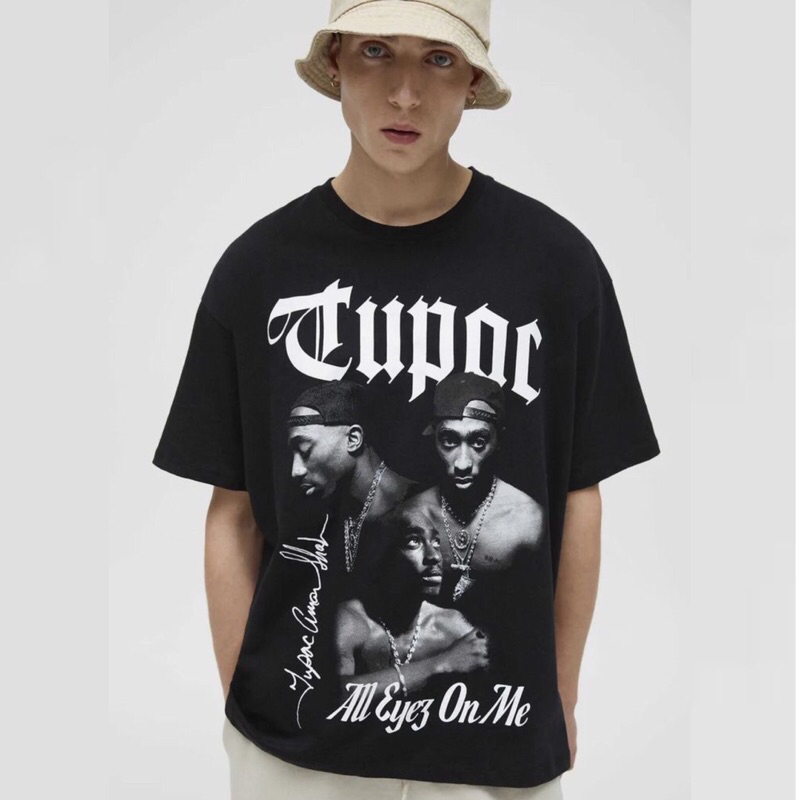 เสื้อยืด TUPAC วินเทจ90s' 2pac ทูพัค สีดำ/ขาว ผ้าคอตตอน100% ไม่มีตะเข็บด้านข้าง