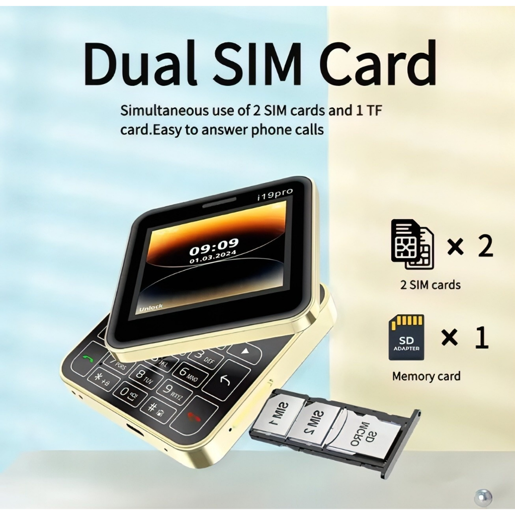 i19 Pro Square Slide Button Mini Mobile Phone 2.4inch Dual SIM 2G GSM Camera FM Bluetooth MP3 Unlocked Button Feature Ce