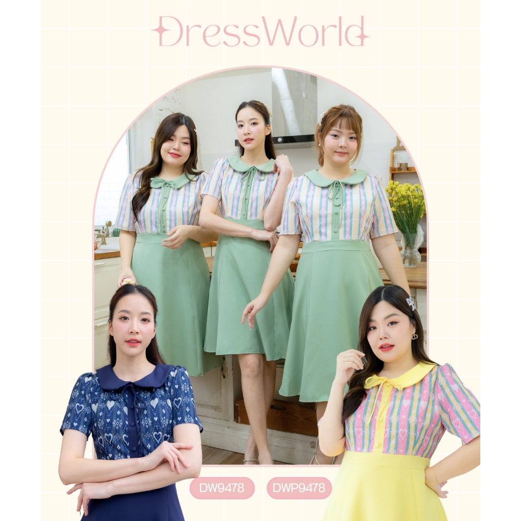 Fairyangelstore - เดรสลายไทยคอบัวผูกโบว์ (DW9478)