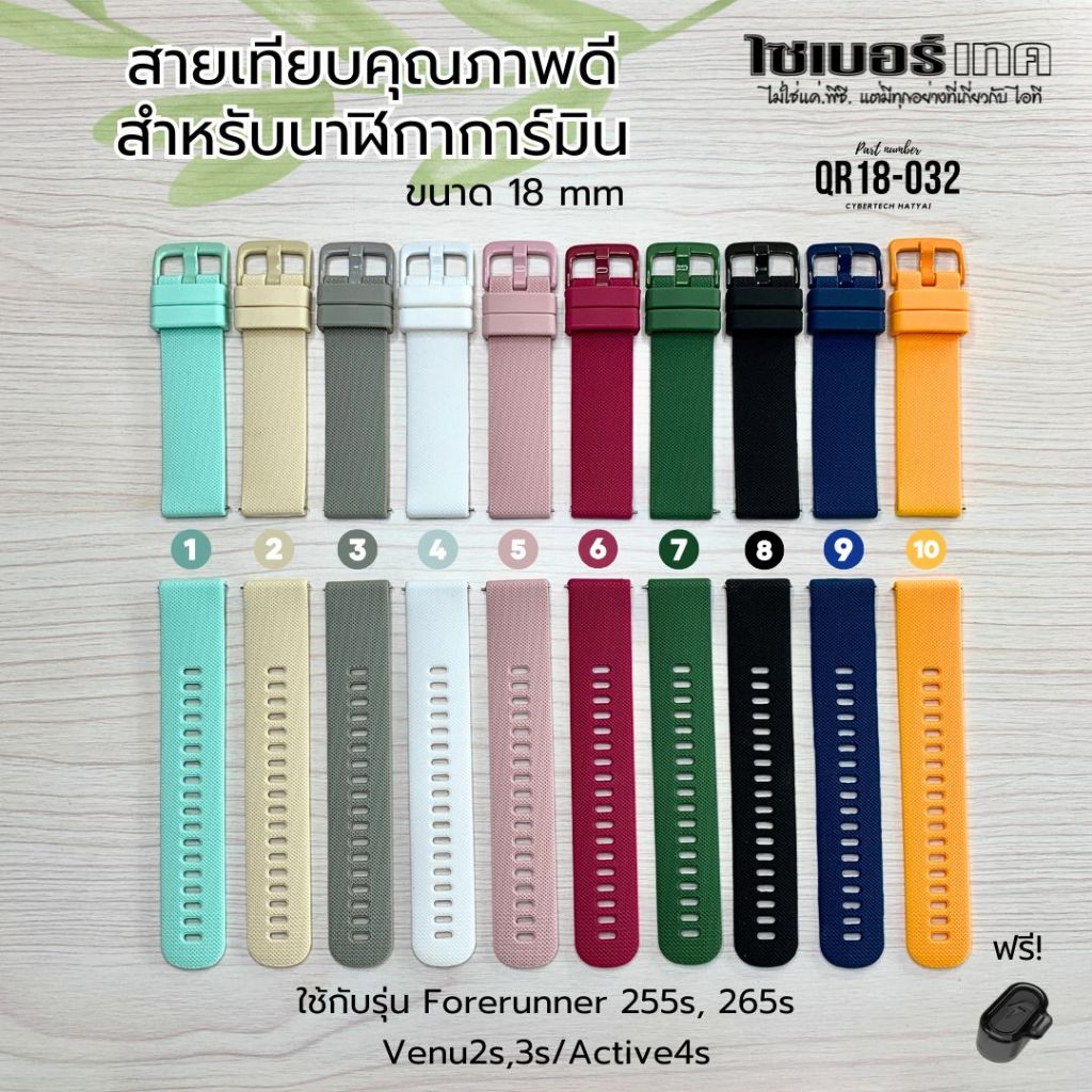 สายนาฬิกาเทียบ QR-18m #032 สำหรับ Garmin Forerunner 255s, 265s,Venu 2s / 3s,Vivo Active 4s