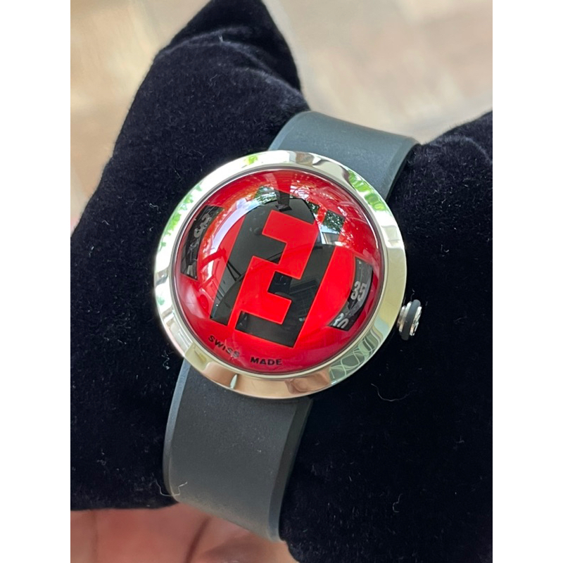 FENDI Bussola Bubble Red Watch Authentic Vintage Red Black Silver tone Watch