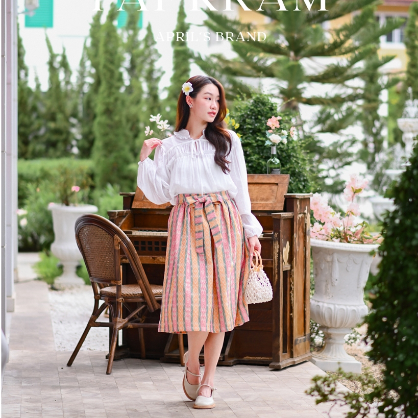 APRIL'S | Fai-Kram Skirt กระโปรงผ้าฝ้ายทอลาย สีพาสเทล