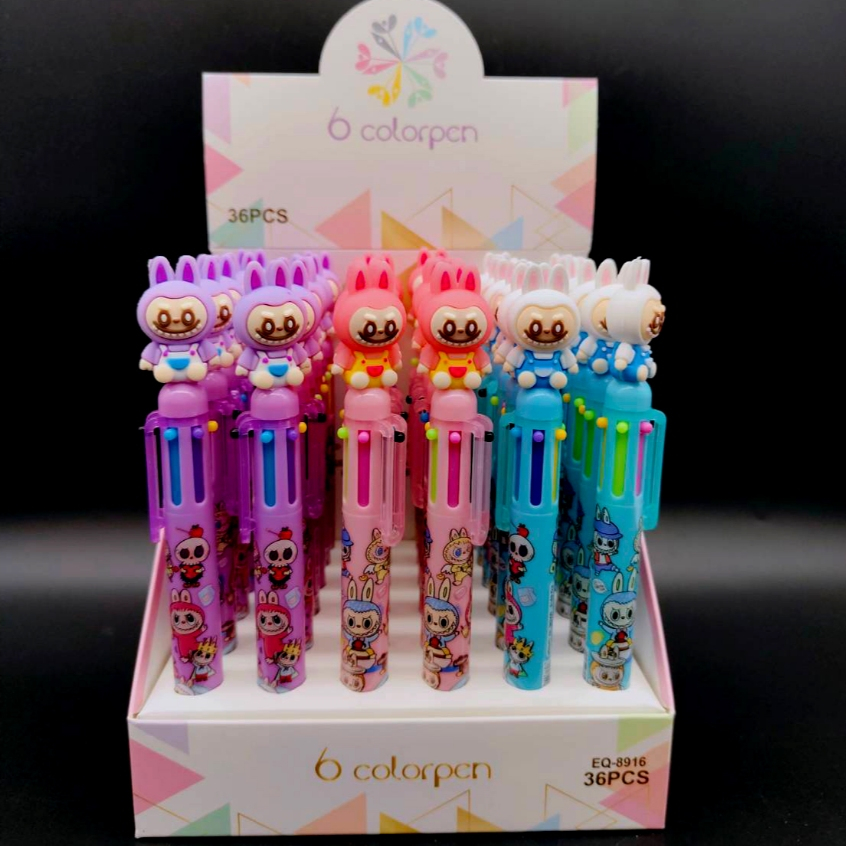 แพ็ค 36 ด้าม 8916 ปากกาลูกลื่นหัวบอล 6 สี หัวการ์ตูน น่ารัก น่าใช้ เครื่องเขียนสำนักงาน โรงเรียน