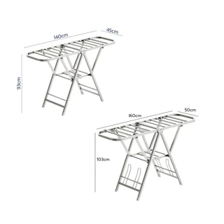 HOMEC ราวตากผ้าสแตนเลส ราวตากผ้าพับได้ แขวนผ้าแบบกางปีก Folding clothes rack พับเก็บได้ ประหยัดพื้นที่ 2ขนาด ฟรีไม้แขวน