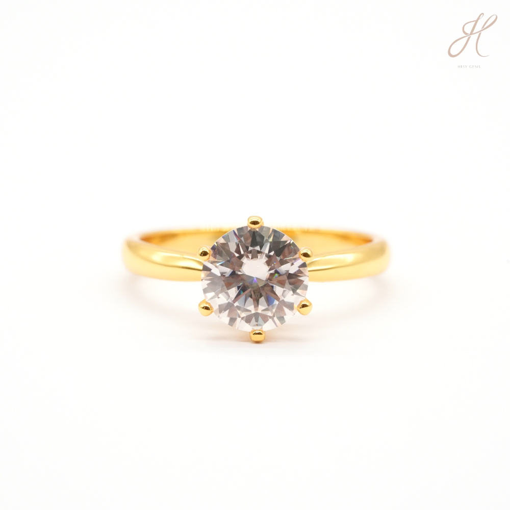 แหวนชูกลมMoissanite 2ct ชุบYG Round Moissanite Ring 2ct, Yellow Gold Plated