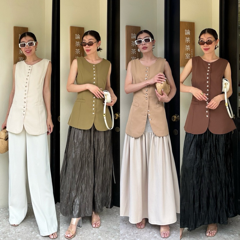 Buttoned Round Neck Suit Waist Coat #1017 x2 เสื้อเวสสูทกระดุม เบลเซอร์ เสื้อคลุม แขนกุด