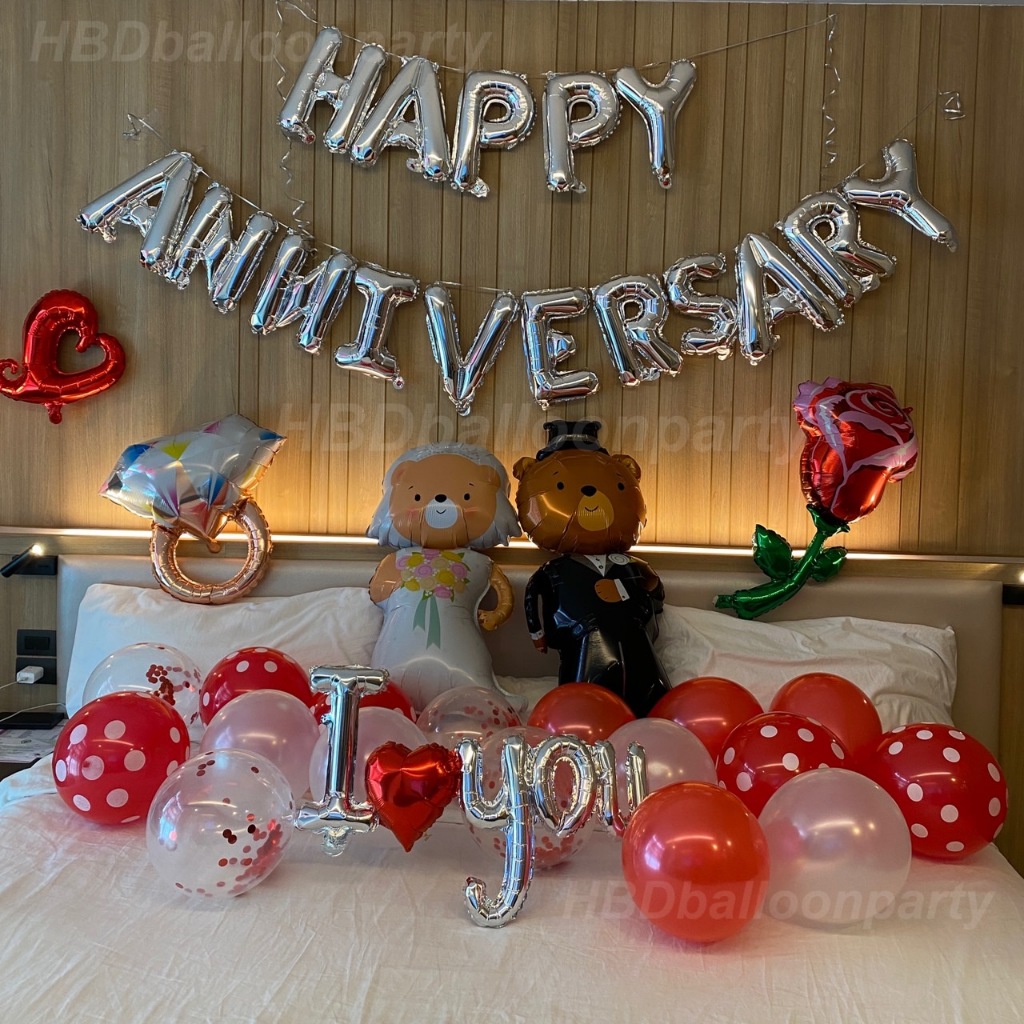 ลูกโป่งครบรอบHappy Anniversary ป้ายAnniversary, Marry Me, I Love You, Bride to be, Happy Wedding ลูก