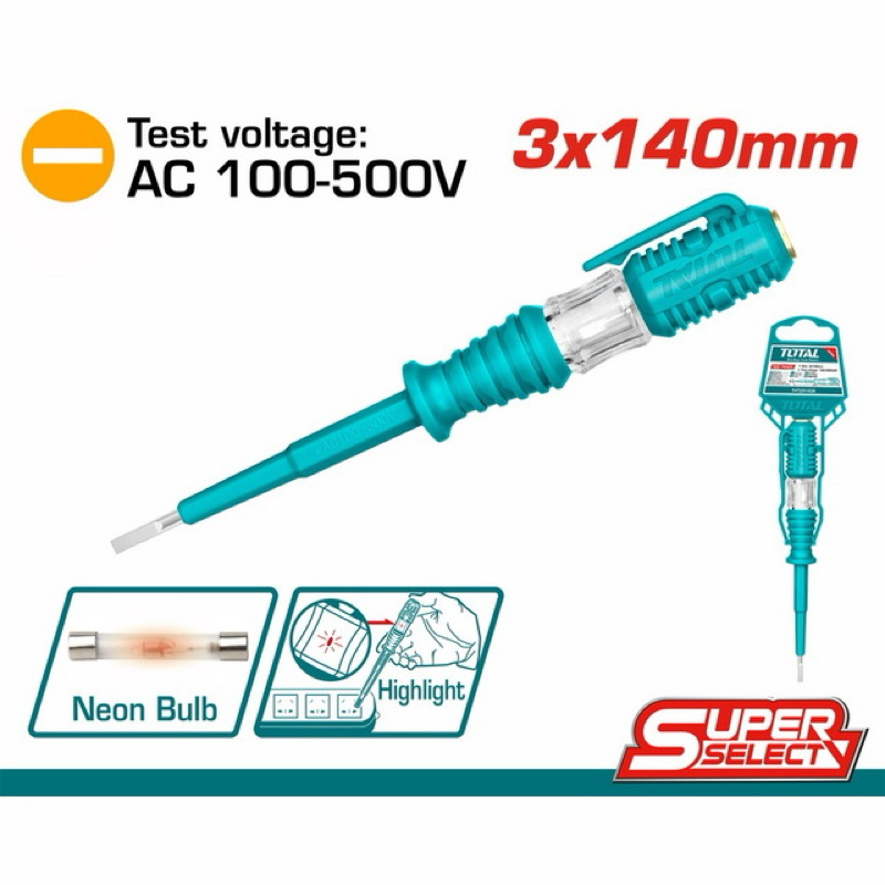 Total ไขควงลองไฟ ขนาด 5.1/2 นิ้ว / 7.1/2 นิ้ว รุ่น THT291408 / THT291908 ( Voltage Tester ) ไขควงเช็คไฟ ไขควงวัดไฟ