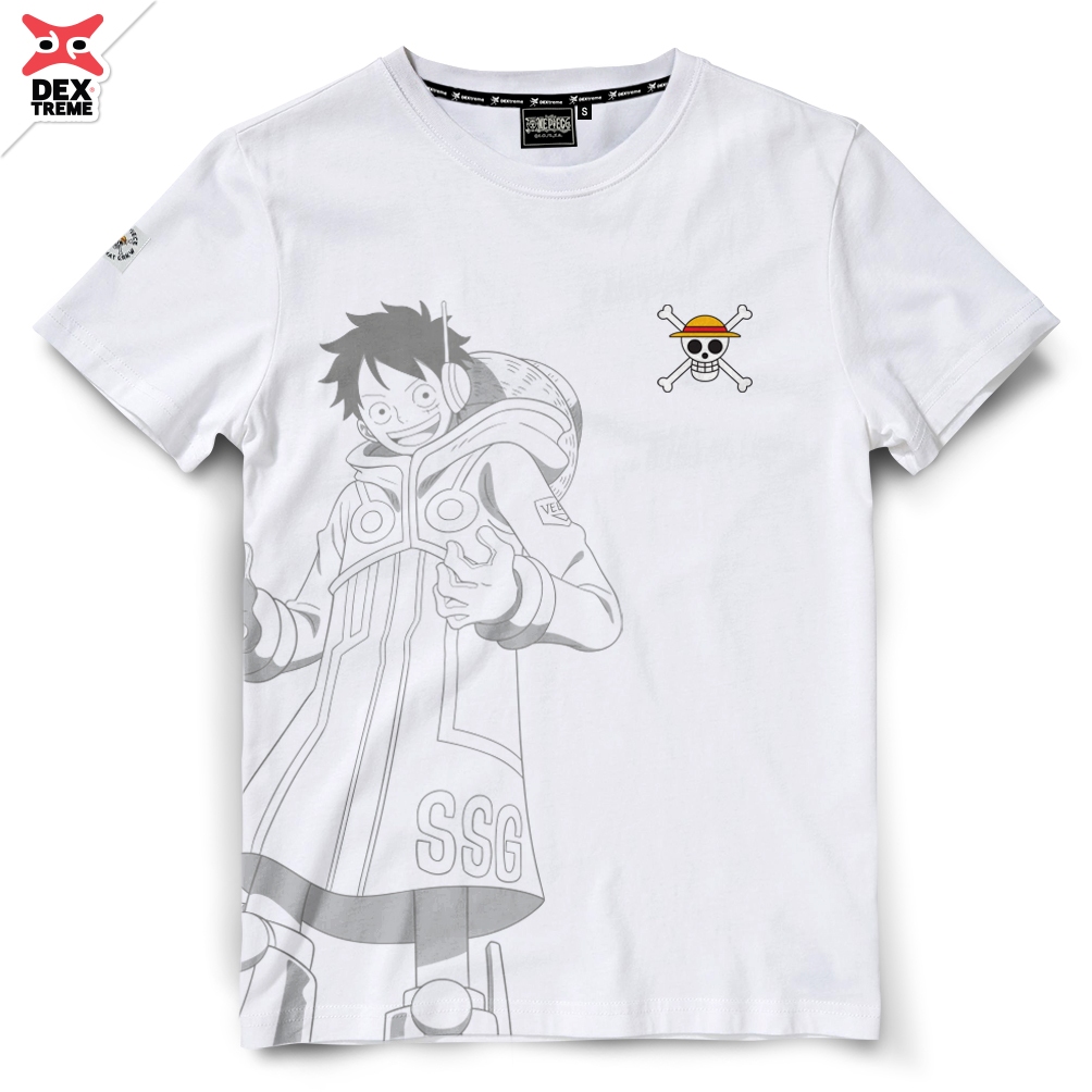 Dextreme เสื้อยืดวันพีซ (DOP-2154) Onepiece Egghead ลาย ลูฟี่หมวกฟาง มี สีขาว และ สีเทา