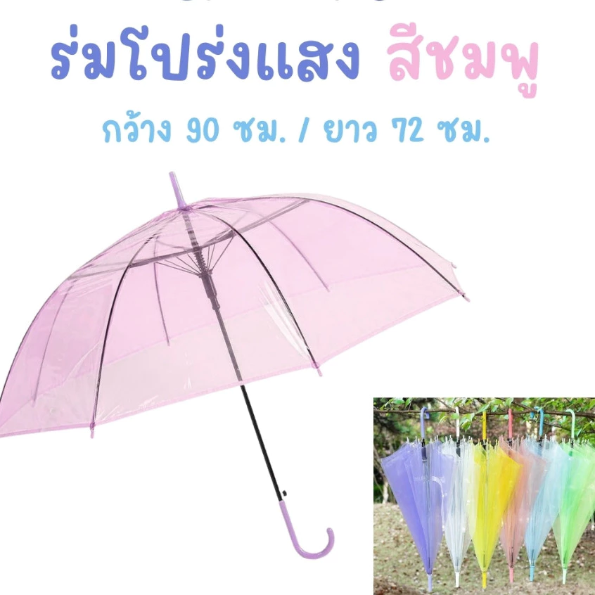 ร่มแฟชั่นลายจุดโปร่งแสง สีพาสเทล กันฝน กันUV ด้ามยาว thumbnail 6