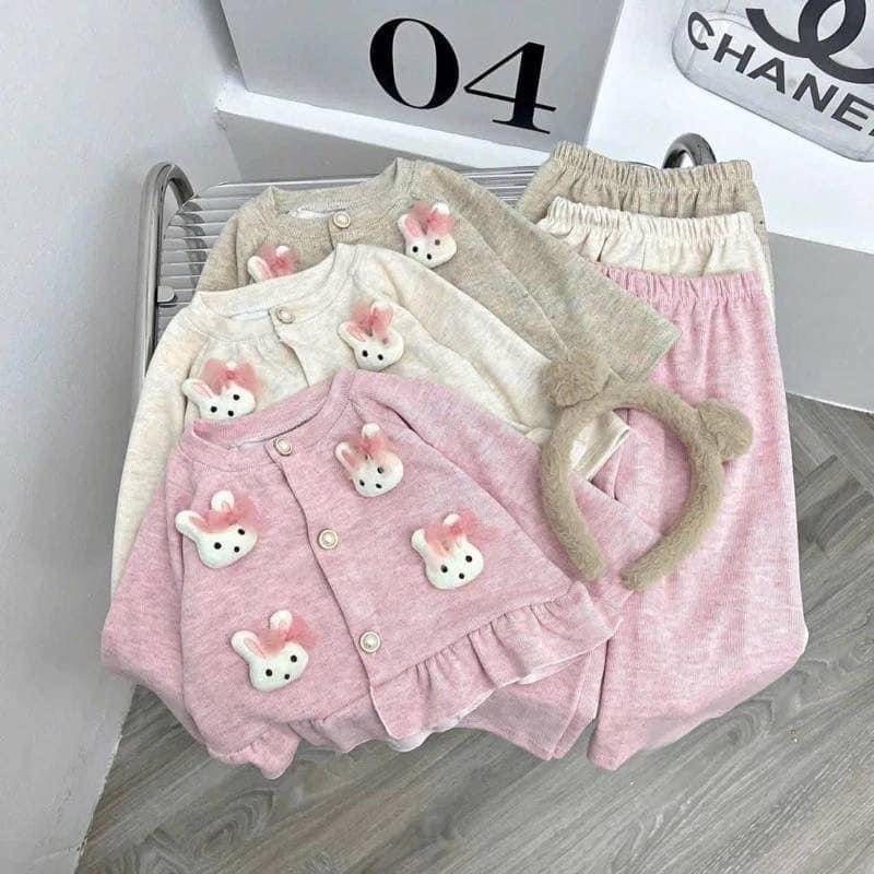 พร้อมส่ง ชุดเซต2ชิ้นนุ้งกระต่าย เสื้อแขนยาว+กางเกงขายาวผ้าทอ กระต่าย 3D น่ารักมาก #ชุดเด็ก #เสื้อผ้าเด็ก