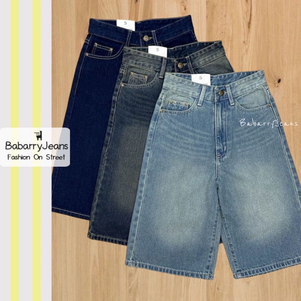 Babarry Style [S-6XL] - กางเกงขาสั้น ยีนส์ 5 ส่วน เอวสูง ยาว 23 นิ้ว
