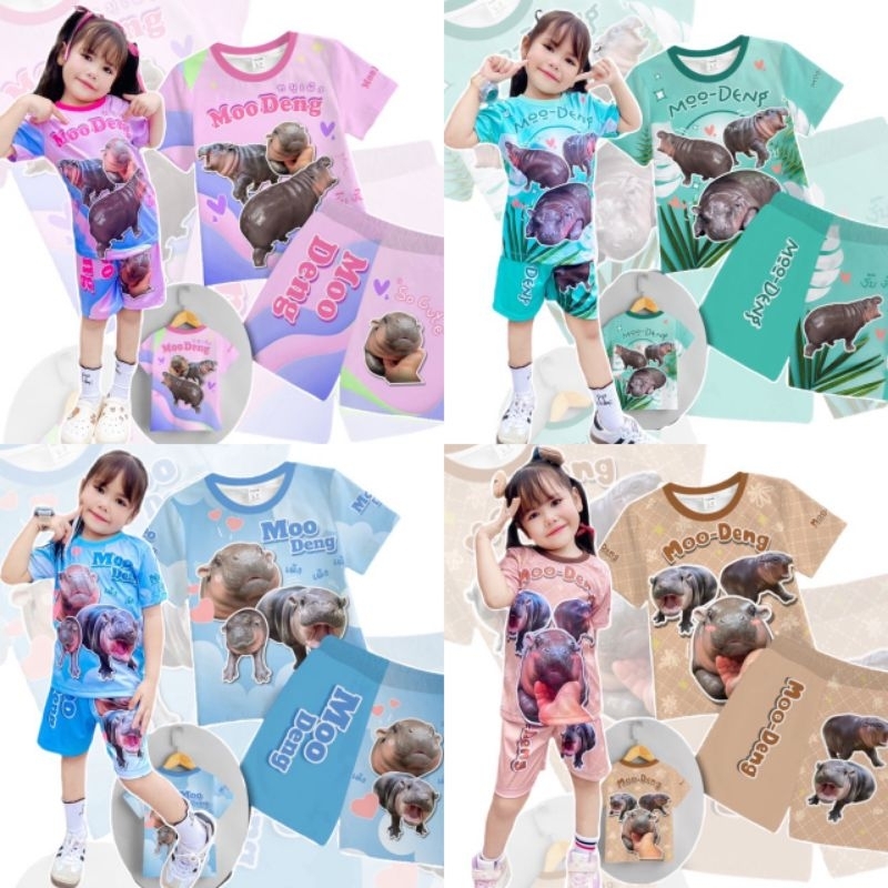 ชุดเด็ก หมูเด้ง เสื้อแขนสั้น กางเกงขาสั้น ผ้าไมโคร