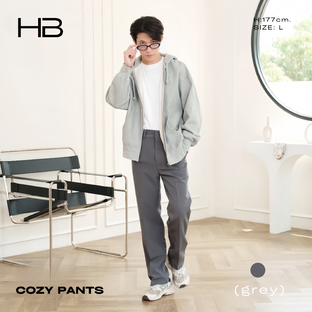 HB COZY PANTS กางเกงเอวสูงขายาวกระบอกตรง มีกระเป๋า 2 ข้าง S-4XL