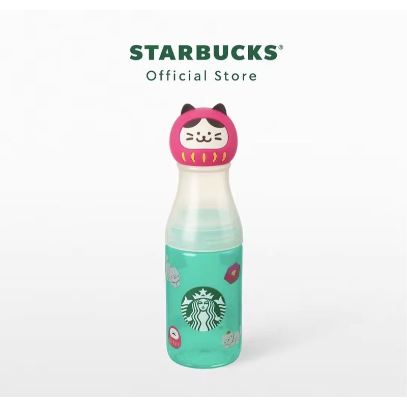 Starbucks Daruma Lucky Cat & Fortune Icons JP Water Bottle 17oz. ขวดน้ำสตาร์บัคส์พลาสติก ขนาด 17ออนซ์