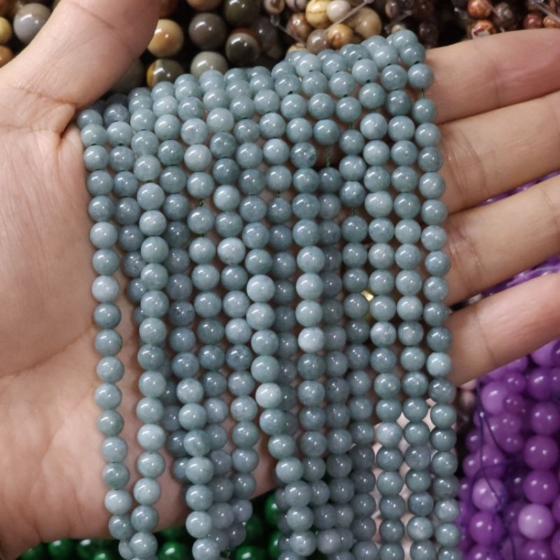 หินหยกพม่า หินแท้ธรรมชาติหินเส้นยาวขายส่ง ความยาวประมาณ38cmนำไปร้อยได้2วงข้อมือ หินมงคลนำโชคราคาส่ง - รูปที่ 5