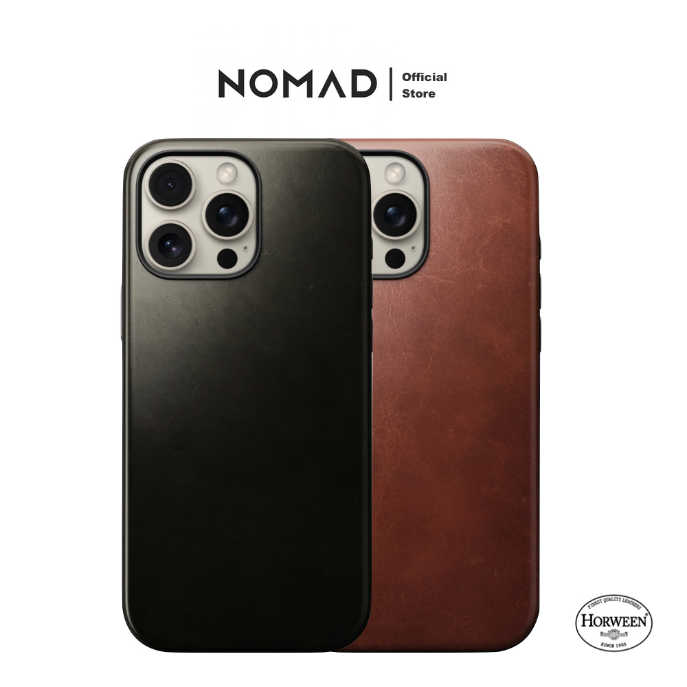 เคสมือถือ Nomad Modern Leather Horween Case iP 16 Pro / 16 Pro Max - Green Chrome/Olde Dublin
