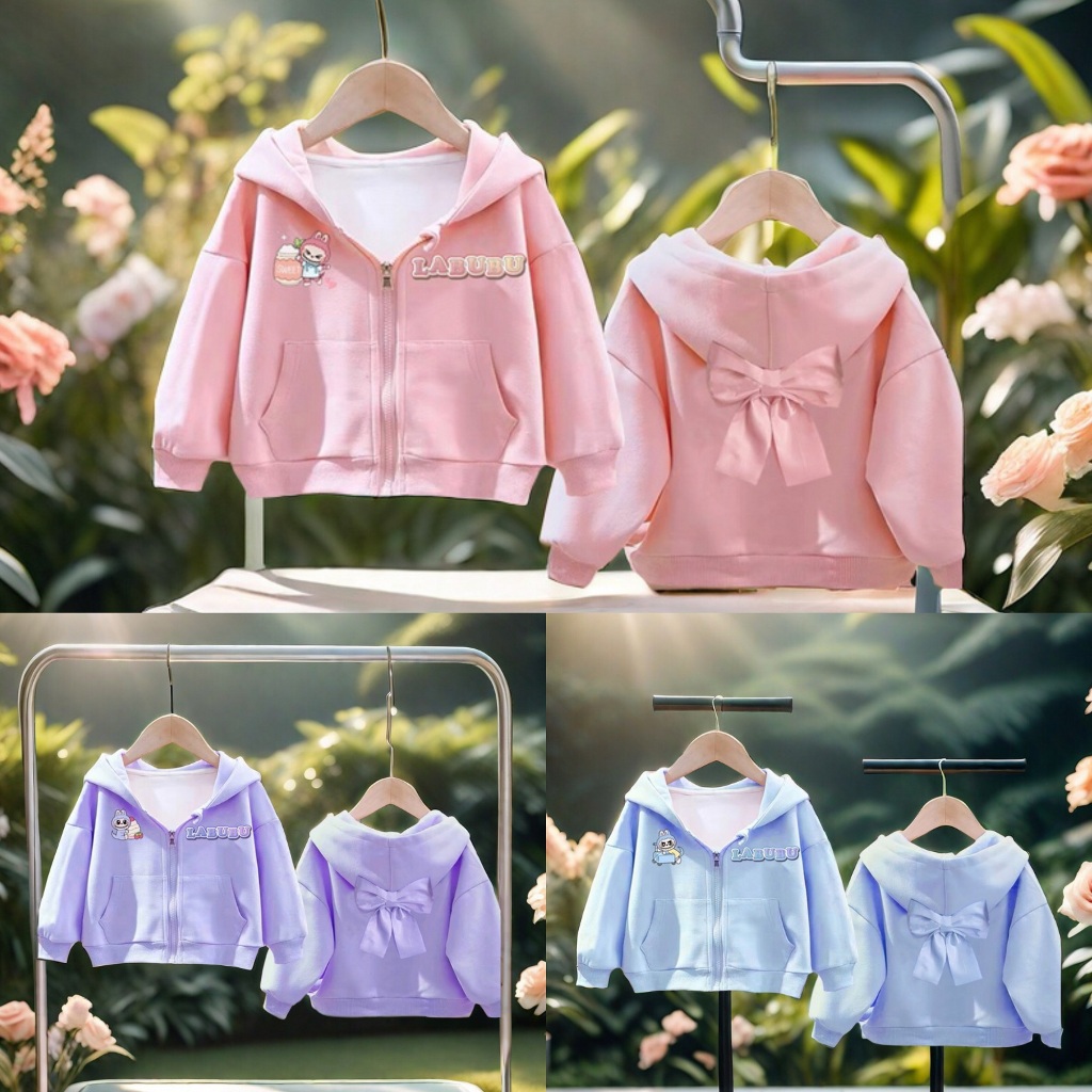 เสื้อคลุมเด็กลาบูบู้ แต่งโบว์ที่หมวก ผ้าดีทรงน่ารักๆ พร้อมส่ง