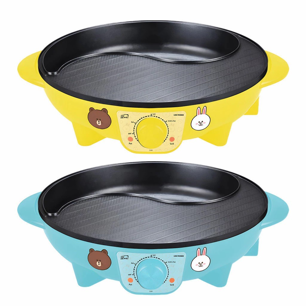 MY HOME มายโฮม เตาปิ้งย่างและชาบู 2IN1 BBQ GRILL LINE FRIEND รุ่น BQ-3012 มี 2สีให้เลือก