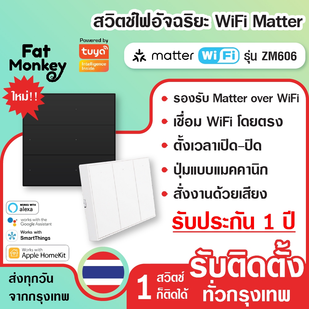 Zemismart Matter WiFi Smart Switch รุ่น ZM606 สวิตซ์ไฟ รองรับ Matter ซัพพอร์ต HomeKit, Google