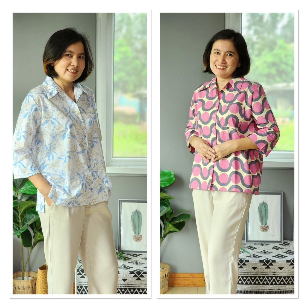 Tissara เสื้อเชิ๊ตแขนสามส่วน ทรงเอวตรง ผ่าข้าง มีกระเป๋าหน้าอก ผ้าคอตตอน 100 % โทนสีขาว และชมพู ใส่ได้ทุกโอกาส