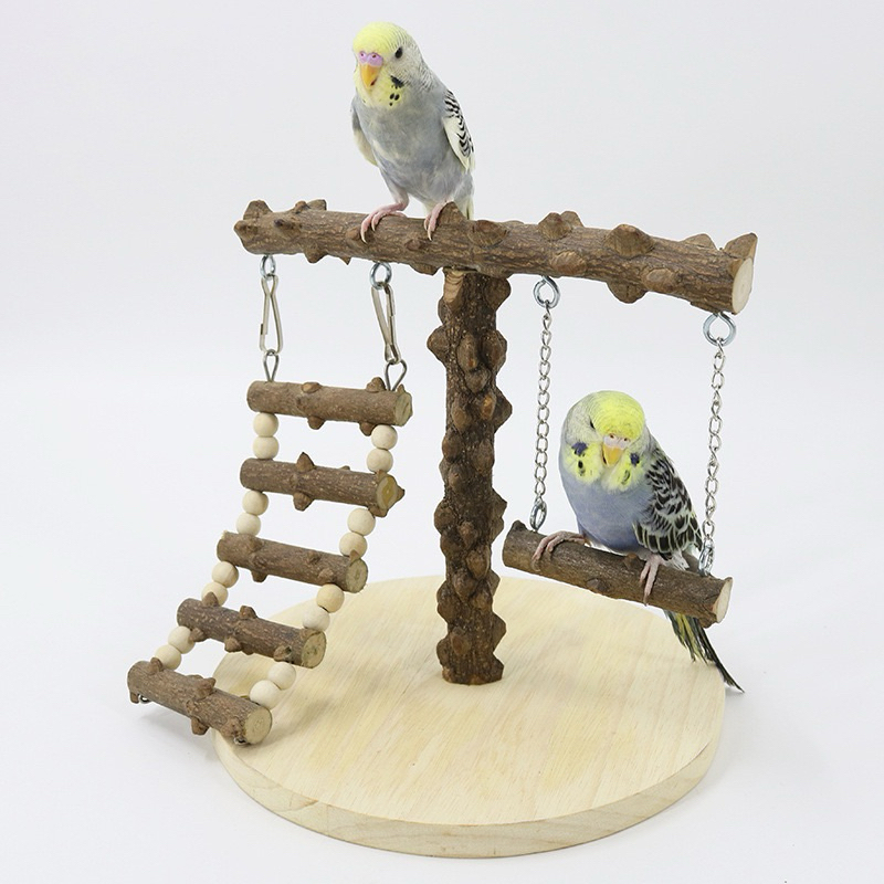 Pawtique-A07 ของเล่นนก คอนนก คอนยืนสำหรับนกแก้ว ตั้งพื้น ทำจากไม้มะแข่น สูง 24ซม ฐานกลม ยาว 21.5ซม