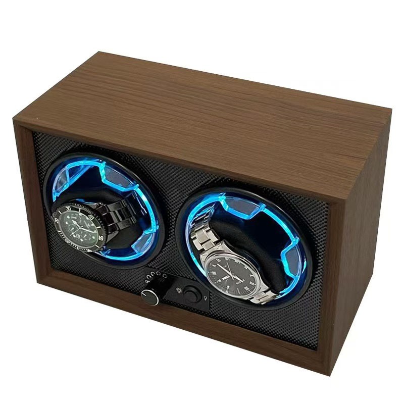 *พร้อมส่ง*ไฟLED กล่องหมุนนาฬิกา 2 เรือน(วอลนัทสีดำไม้) Watch Winder กล่องนาฬิกา กล่องหมุนนาฬิกาอัตโนมัติ ห้าเกียร์ปรับได
