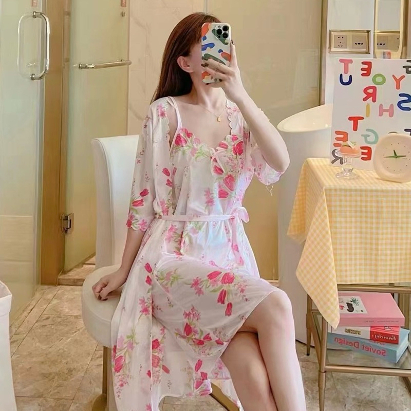 ชุดนอนแบบเซ็ต ชุดนอนกระโปรงสายเดี่ยว+ชุดคลุม (ได้2ชิ้น) ผ้ายืดซีทรู ราคา ถูกที่สุด ดีลบีเคเค แกลเลอรีภาพที่ 7