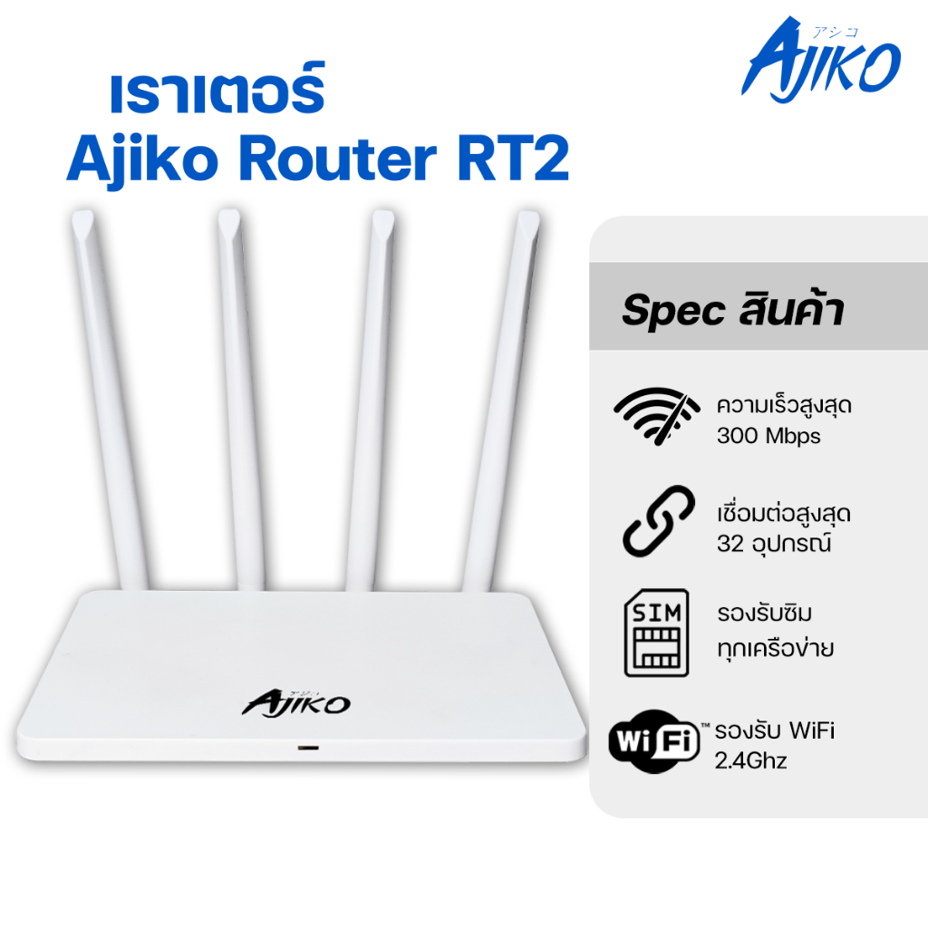Ajiko เราเตอร์ใส่ซิม 4G 5G ตัวปล่อยสัญญาณ WiFi เร็วแรง ใช้ซิมเทพได้ รองรับทุกซิม ภาษาไทย