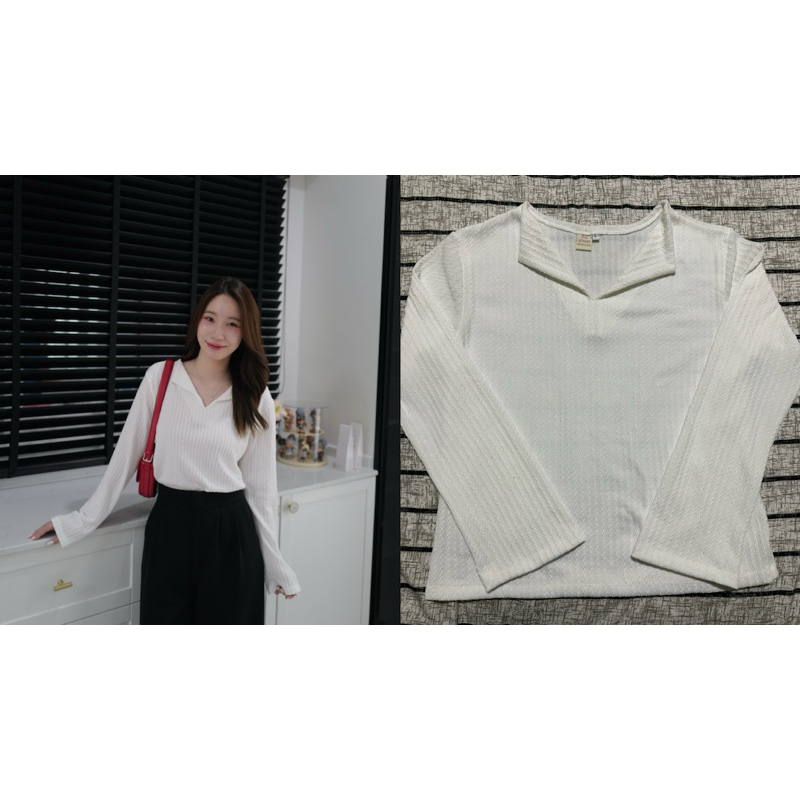 เสื้อแขนยาวคอวีพับ จากร้านฝาแฝด(ranfafaet.kloset)