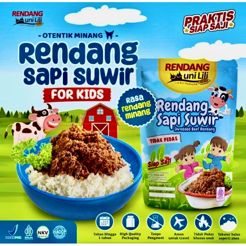 Indonesia Rendang Sapi Suwir Basah Uni Lili asli Padang for Kids 100 gram
