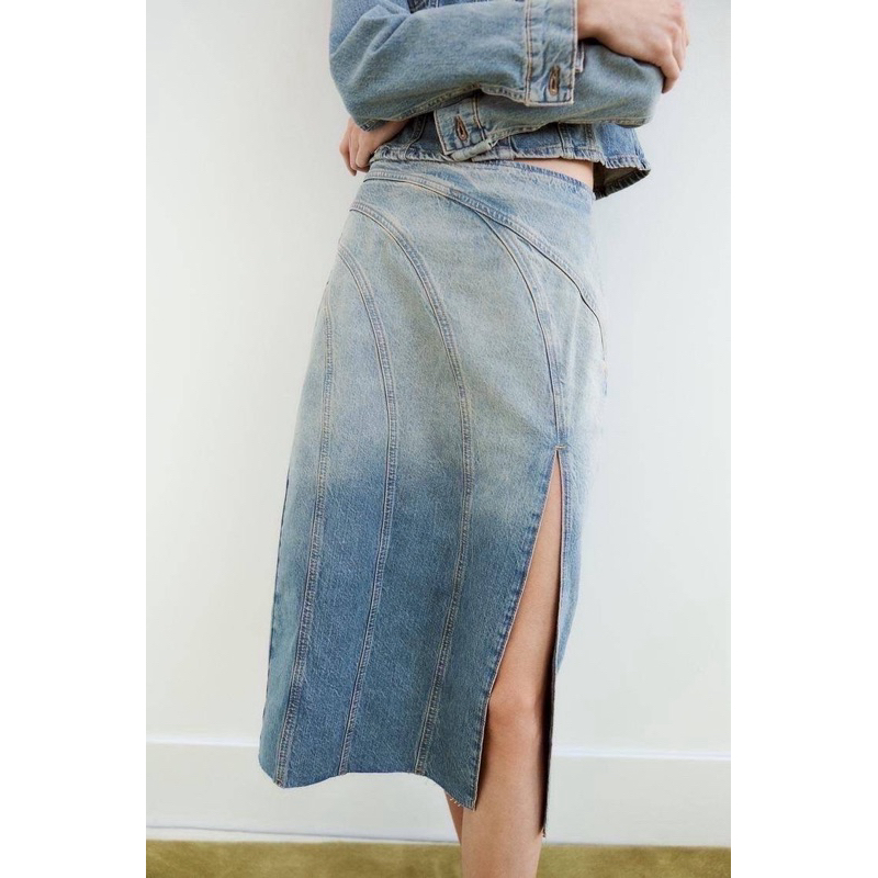 Zara DENIM MIDI SKIRT กระโปรงยีนส์ผ่าหน้า