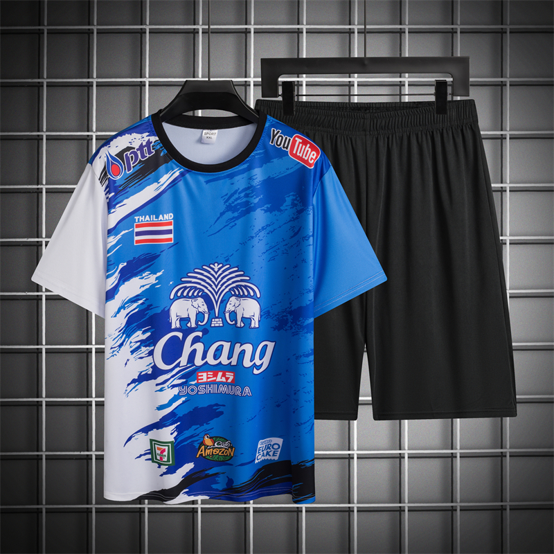 🔥สินค้าพร้อมส่ง🔥เสื้อยืด+กางเกงขาสั้น ชุดกีฬาผู้ชา ชุดกีฬา ชุดฟุตบอล  + ธงLogoช้าง ชุดกีฬา 2 ชิ้น - รูปที่ 4