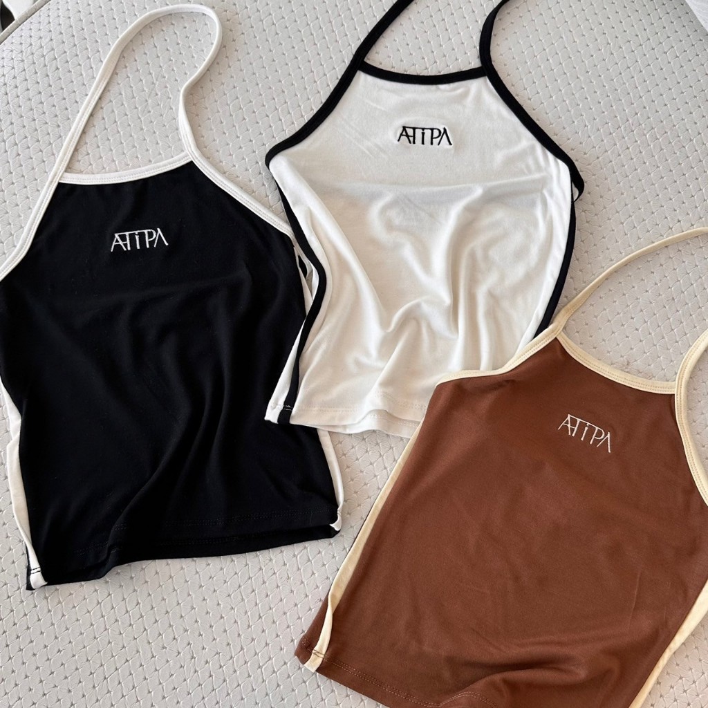 Atipashop - HENSE TOP เสื้อคล้องคอ สีทูโทน ปักโลโก้