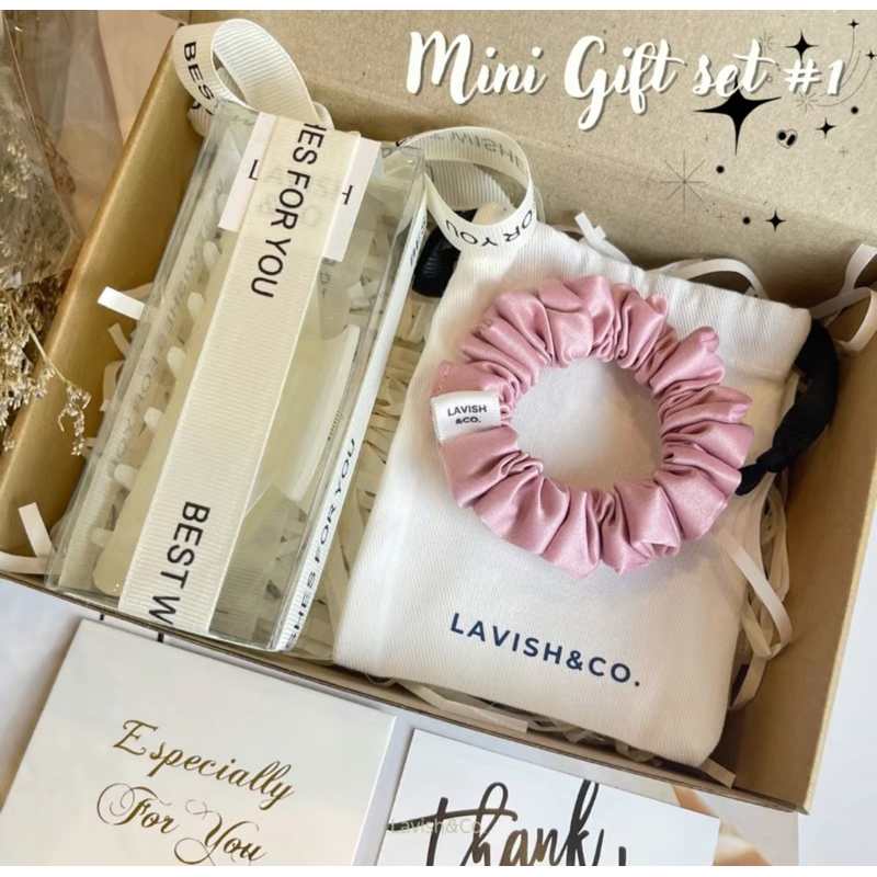 [พร้อมส่ง] MINI Gift set #1 กิ๊ฟหนีบผม เปลี่ยนสี 11 CM +Scrunchies 8*8 CM ฟรีติดชื่อ+การ์ด+ถุงผ้า+กล่องครบเซต