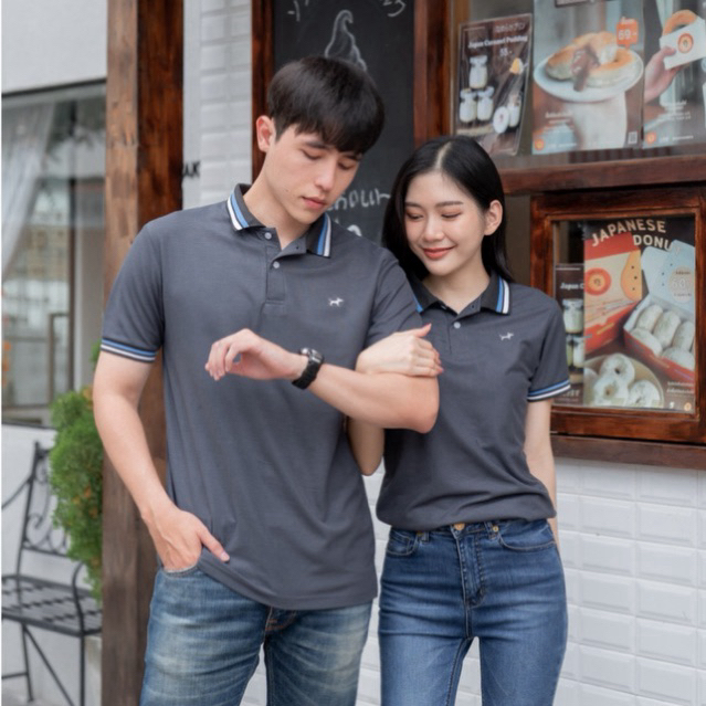 เสื้อโปโล สีเทา Bulltus Brand Double Line Collection