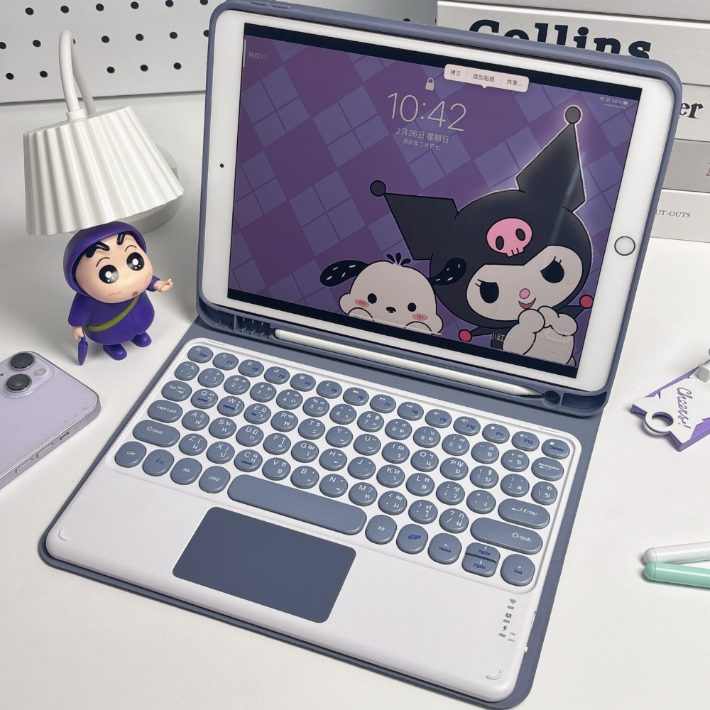 เคสคีย์บอร์ดไทยพร้อมช่องปากกา สำหรับ iPad Gen 5-10, Air 1-5, Pro 11, Gen 10.9/9.7+แป้นพิมพ์สัมผัส