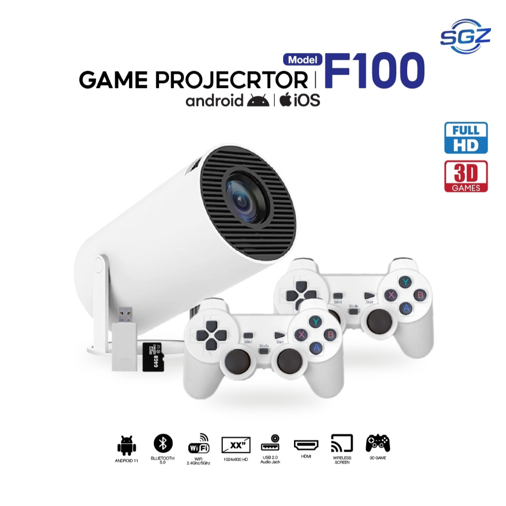 Game Projector 2.4G Wireless M300 Max 2 in 1  :  มินิโปรเจคเตอร์ รุ่น F100 + Join 3D games Wireless