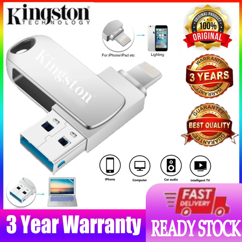 kingston flashdrive แฟลชไดรฟ์ Usb3.0 2TB/1TB/512GB 3 in 1 Otg Pendrive โลหะ กันน้ํา สําหรับ iphone i