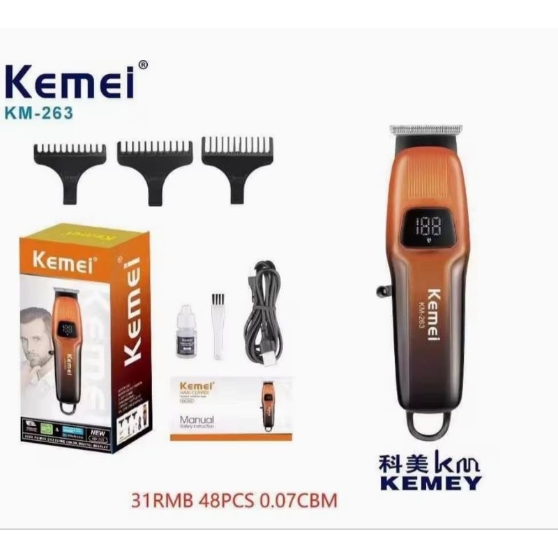 ปัตตาเลี่ยนไร้สาย KEMEI Kemei263 ปัตตาเลี่ยนไร้สาย กันขอบ+แกะลาย+โกนหนวดได้ มีหน้าจอแสดงแบต พร้อมใช้