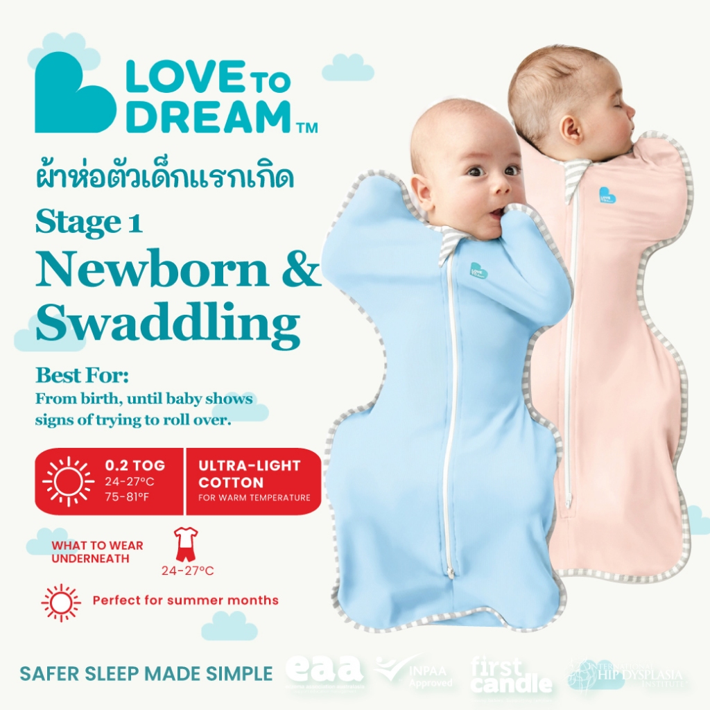 Love To Dream ผ้าห่อตัวเด็กแรกเกิด SwaddleUP Original Cotton LITE (คอตตอน แบบบาง) 0.2 TOG - Light Color
