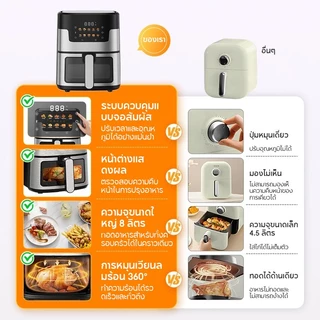 หม้อทอดไร้น้ำมัน 8L เมนูที่ตั้งไว้ล่วงหน้า สัมผัสในคลิกเดียว หน้าต่างโปรงใส วัสดุสแตนเลสแบบใหม่