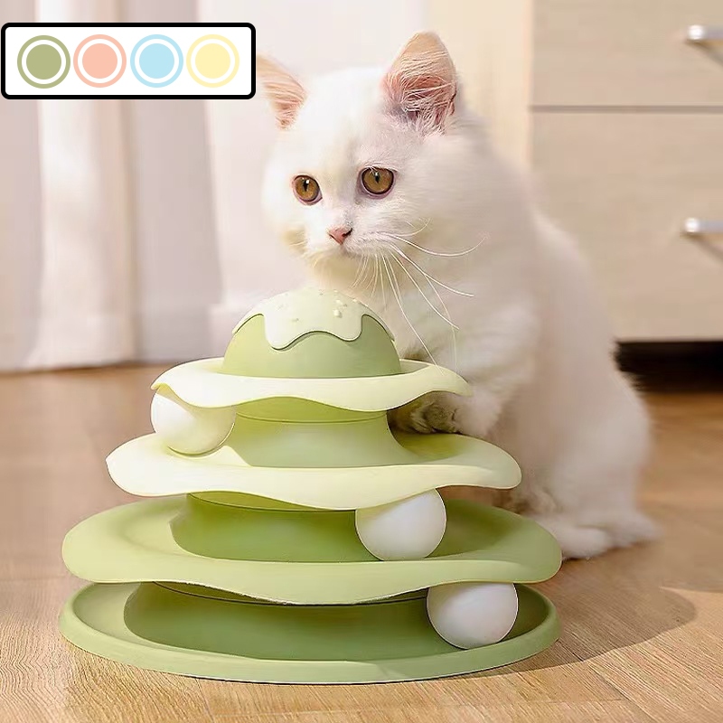 ของเล่นแมว รางบอล3ชั้น จานเสียงแมว สามารถหมุนได้ 360 องศา ลูกบอลของเล่นสัวต์เลี้ยง
