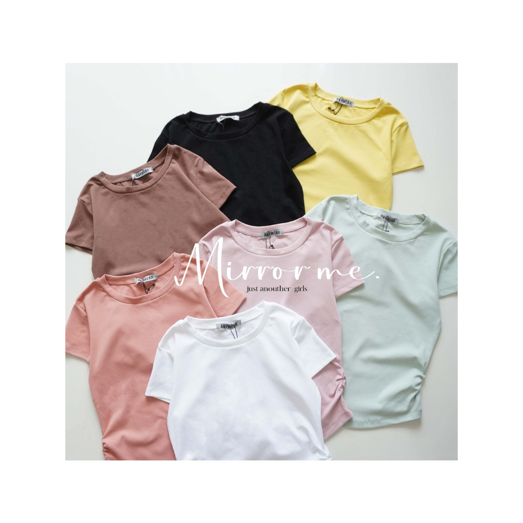 mirrorme เสื้อยืดคอกลม ย่นข้าง สาวอวบใส่ได้ พรางหุ่น